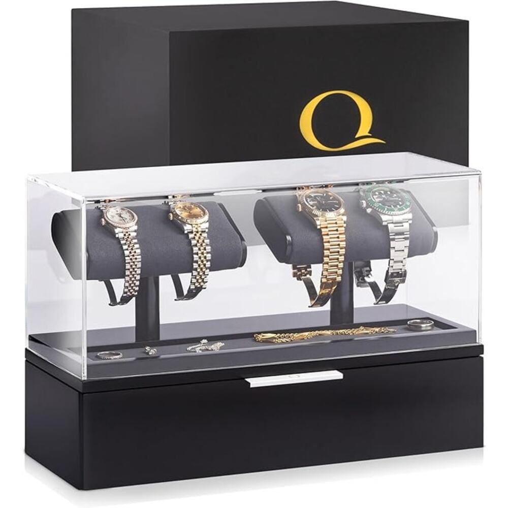 Watch Display Case Men Acrylic 2 4 Slot Stand with Jewelry Tray and Drawer